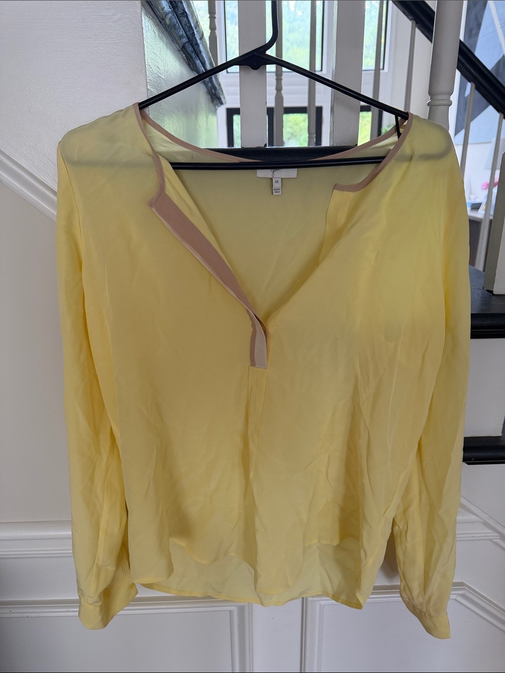 Joie silk Light Yellow Women's Blouse with Contrast Trim